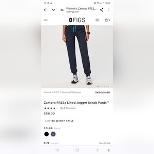 FIGS Navy Blue Zamora Freex Lined Jogger Scrub Pants Womens Size LG/Tall